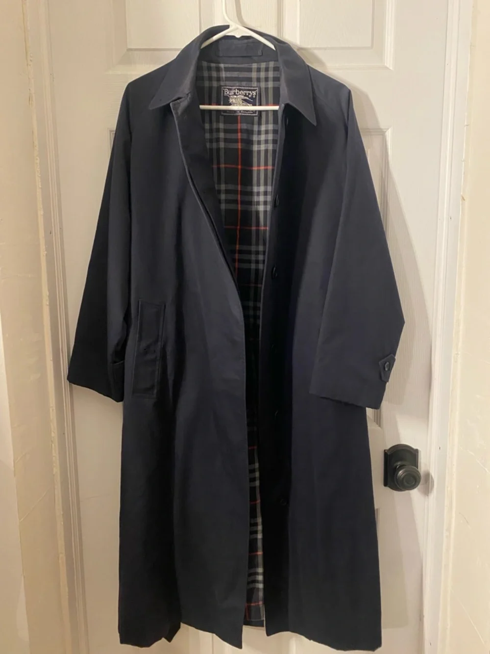 Burberry Navy Trench Coat with Check Lining - Picture 1 of 16